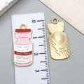 Pink vaccine bottle enamel charm and golden rectangular pendant for DIY nurse jewelry - Pink Medicine Bottle