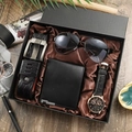 Men's business gift set featuring rose gold watch, black leather belt and wallet in a box - Black Large Dial Watch Set Type 2