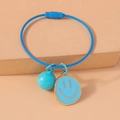 Bracciale in cavo blu con ciondoli a campanello e faccina su gradini color pesca - Blu