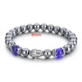 Buddhist Buddha head bracelet with 8mm grey hematite and blue glass beads - Blue and Gray Buddha Style (KB60925-BD)