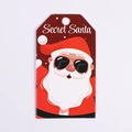 Red Secret Santa Christmas gift tag with cartoon Santa Claus and white text detail - Santa Claus (White Card)