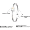 Brazalete de acero plateado con motivo de margarita y circonitas cúbicas en forma T - Z551-Acero Margarita