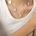 Silver stainless steel chain necklace featuring five radiant textured sunburst pendants - Silver Color Necklace - 43+6cm / Silver