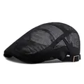 Summer black breathable mesh flat cap with vintage brass adjustable buckle closure - Black