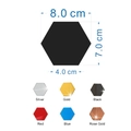 Detailed size chart for hexagonal acrylic mirror wall stickers in 6 vibrant colors - Gold-12Pcs-M: 8cm