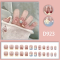 Sweet press-on nails with cherry, floral, and pink plaid designs, includes pearls - D923 (Glue Style)