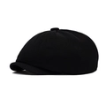 Classic black newsboy cap in twill cotton with top button and short brim design - Black