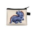 Cute blue 3D cartoon dinosaur print coin purse with black zipper and side strap - Dinosaur 15 (Blue-Purple Dinosaur)