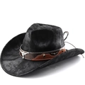 Black western cowboy hat with wide brim, silver bull head stud, and leather band accessory - M (56-58cm) / Black