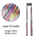Colorful laser tinsel hair extensions with BB clip, 50cm length in laser tri-color - Laser Tricolor