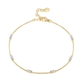 Double-layered S925 sterling silver Figaro bracelet with rectangle-cut zircon stones - 14K Gold Plated Rectangle CZ Bracelet 1.6g