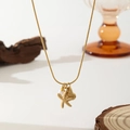 Collier style océan avec étoile de mer dorée, pendentifs coquillage et perles blanches - Collier Perle Artificielle Étoile de Mer Coquillage (H344) / Or