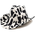 Klassischer Western-Cowboyhut mit Kuhmuster, gerollter Krempe und dickem Filzstoff - M (56-58cm) / Weiß