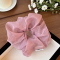 Pink sheer organza scrunchie hair tie with elegant translucent mesh fabric for women - Purple