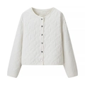 Women's white quilted jacket featuring floral pattern stitching and silver metal buttons - S / White