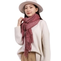 Bufanda rojo oscuro efecto cachemira con flecos, elegante chal cálido de invierno - Burdeos