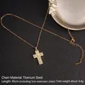 Gold plated titanium steel cross necklace with cubic zirconia on black leather background - Cross No.12 Gold (A999)