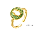 Adjustable gold-plated ring featuring a Hamsa hand design and green zircon accents - Gold Green Hamsa Hand