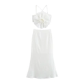 Ensemble blanc élégant deux pièces avec top à fleur 3D et jupe longue sirène assortie - XS / Blanc