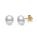 Elegant 925 sterling silver stud earrings with round white pearls in golden finish - Gold Pearl Studs (SE86-G)