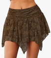 Mini-jupe en dentelle marron foncé avec ourlet asymétrique fluide et motif floral - M / Café