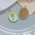 Macro detail of alloy rose pendants with green enamel and pearl inlay for DIY jewelry - 4# Light Green