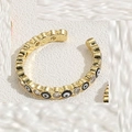 Golden Evil Eye ring with blue enamel and clear zircons in a unique bohemian design - Adjustable Open / 14K Gold-Black