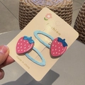 Pair of light blue children hair clips with pink glittery strawberry resin charms - Rose Purple Strawberry (Pair)
