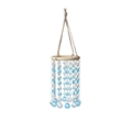 Mediterranean wooden wind chime with blue crystal beads and natural hemp rope hanging - Lake Blue