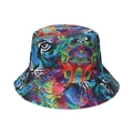 Reversible bucket hat with vibrant psychedelic tiger eyes print on durable canvas fabric - 58cm / Style P-Colorful Tiger Eye Print