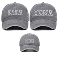 Detailed view of washed cotton vintage baseball caps for Dad Mom and Mini in grey - Gray PAPA+MAMA+MINI (3-Piece Set)