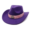 Detail of purple wool cowboy hat with pink woven band and vintage silver metal buckle - M (56-58cm) / Purple