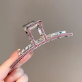 Pinza per capelli quadrata argento con elegante decorazione di strass rosa - 11.5CM / Rosa / Base Argento