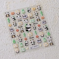 Adesivi per unghie 3D con panda e motivi di bambù su sfondo in pietra bianca - Tema Panda (TS-3637)