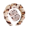 Plush leopard print headband and wristband set for washing face and skincare - Coffee Leopard Headband + 2 Wristbands