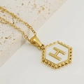 Hexagon 18K gold plated stainless steel initial H pendant necklace with white inlay - Style H (Pendant Only) / Pendant Only