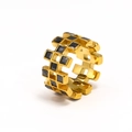 Detailed view of a gold-plated vintage ring featuring a black gemstone and mesh design - US 9 / Gold Black Zirconia