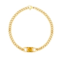 Macro detail of gold link chain featuring a step-cut yellow rectangle gemstone pendant - B2031-Gold Yellow Square Gemstone Necklace / Gold-Yellow