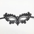 Elegant black lace masquerade mask with intricate vine patterns and satin ribbon ties - Small Peacock