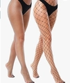 Comparison detail of black fishnet tights featuring small and large mesh density patterns - Large Mesh / Black