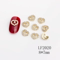 Hollow heart nail art charm with golden metal base and clear rhinestones 8x7mm - LF2020 Gold White Rhinestone Hollow Heart