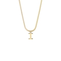 Close-up of a polished 18K gold letter I pendant on a sleek stainless steel snake chain - Style I