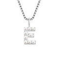 Elegant silver-tone box chain necklace with a pearl-inlaid letter E pendant. - E-Steel Color