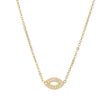 Collana minimalista con pendente a occhio di demone dorato e cristalli su sfondo bianco - Oro