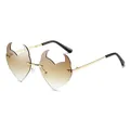 Unique devil horn heart-shaped rimless sunglasses with brown gradient lenses and gold frame - Double Tea