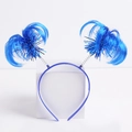 Detail of blue party headband with metallic springs and fluffy synthetic fiber topper - Single Headband / Royal Blue Wig