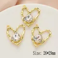 Golden heart-shaped jewelry pendant with clear crystal center and wavy border, 26x29mm - 890-2# Gold - White Zirconia