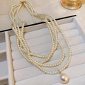 Collier de perles multicouches blanc crème avec grand pendentif et fermoir doré - 39# Collier - Blanc Multicouche