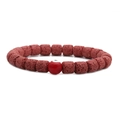 Detailansicht eines Lavastein-Armbands mit einer roten Evil Eye Perle aus Glas - Roter Lavastein Rotes Böser Blick