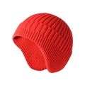 Winter knitted beanie with ear protection in vibrant red featuring a thick knit texture - Standard Type / Red